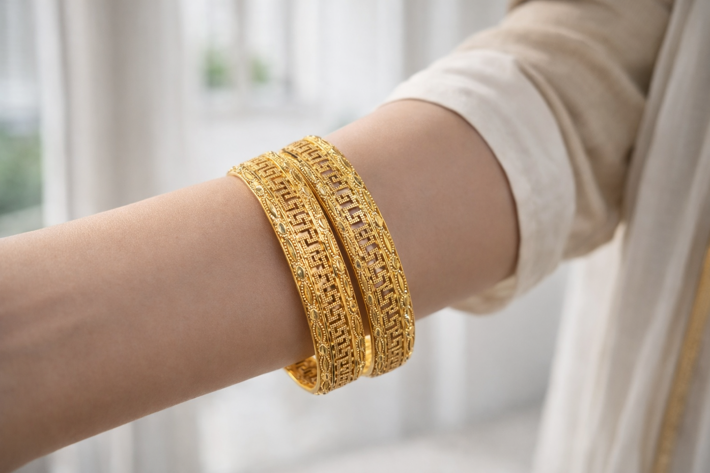 Classic Greek Key Gold Bangles