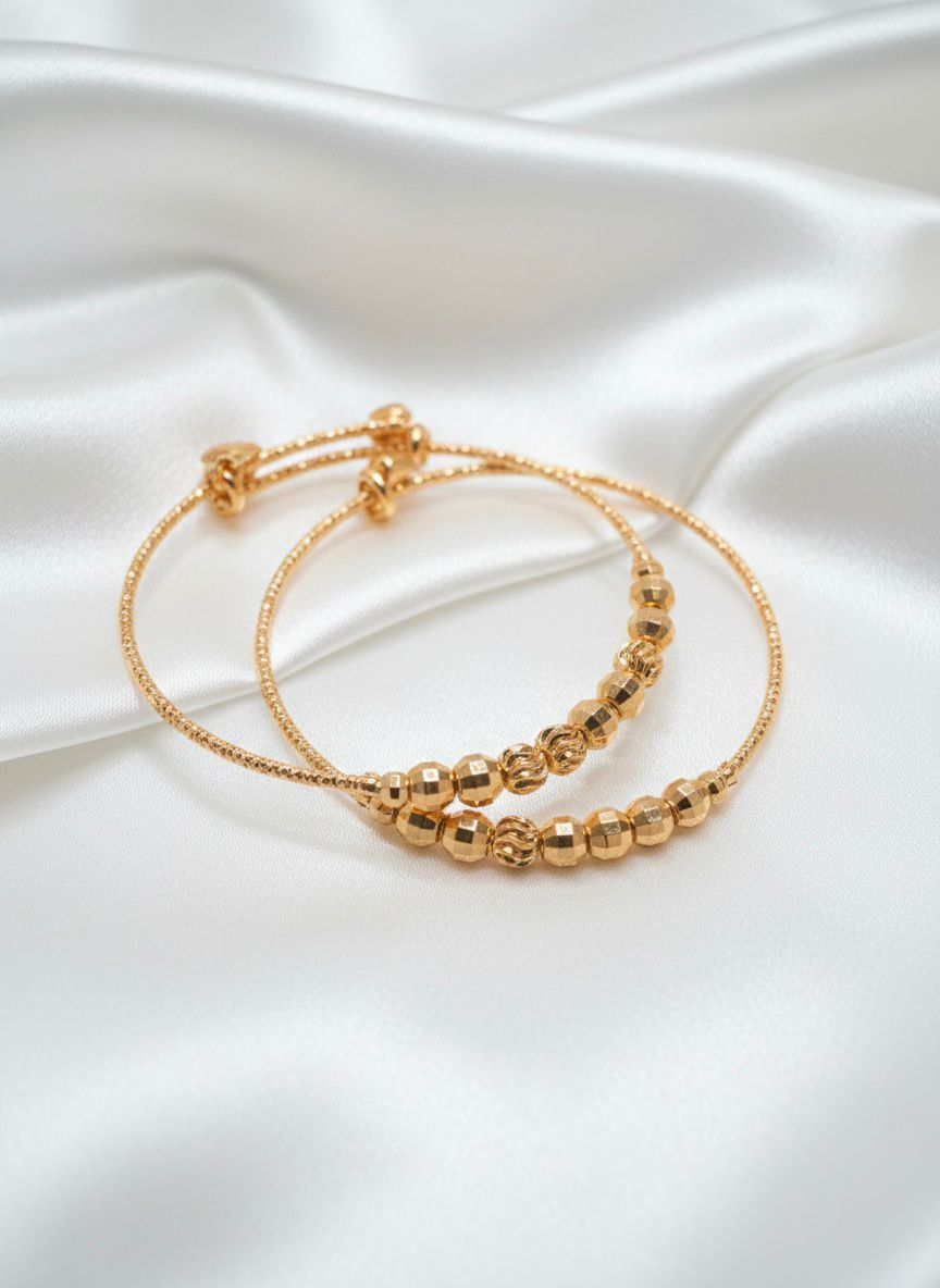 Elegant Gold Beaded Adjustable Bangle Bracelets – Pair