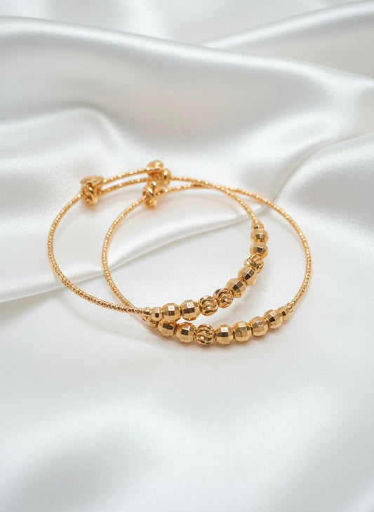 Elegant Gold Beaded Adjustable Bangle Bracelets – Pair