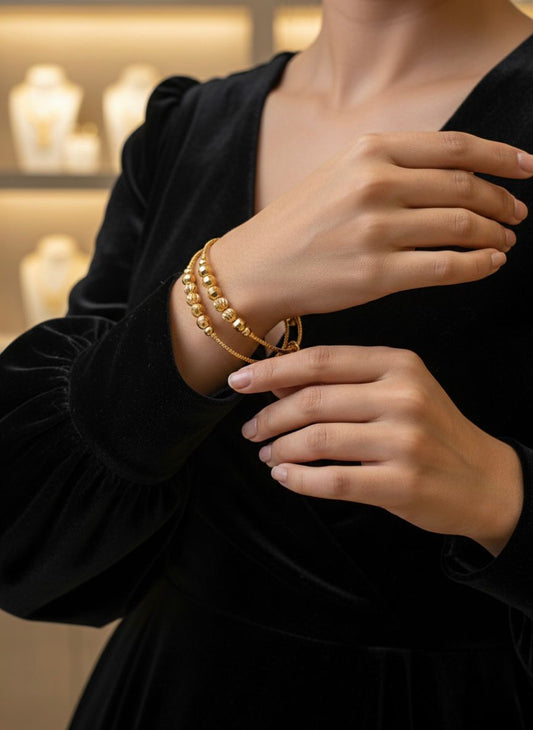 Elegant Gold Beaded Adjustable Bangle Bracelets – Pair