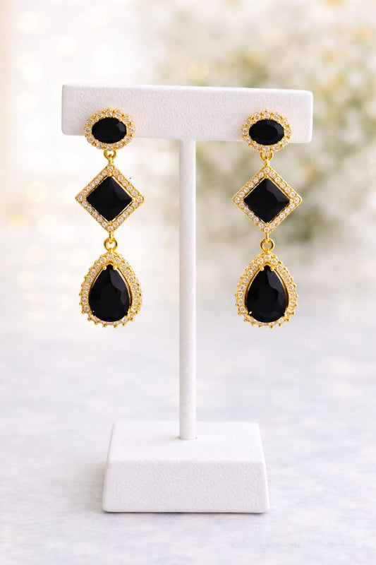 Elegant Black And Red Stone Drop Earrings – Product Description