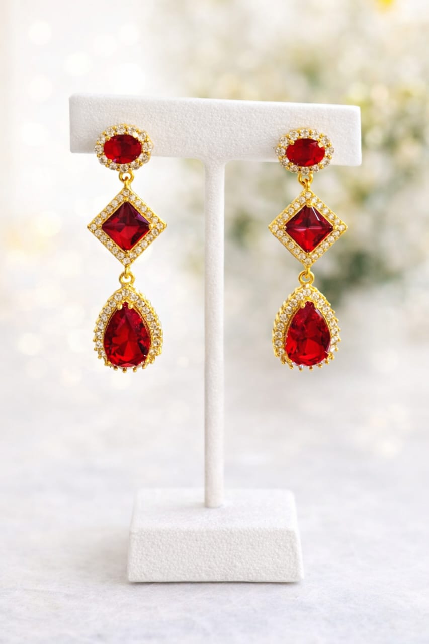 Elegant Black And Red Stone Drop Earrings – Product Description