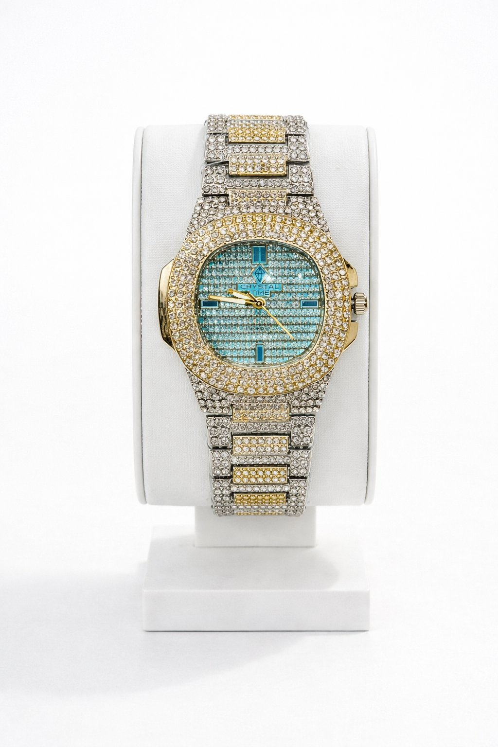 Luxury Crystal Iced Watch – Gold & Silver Finish