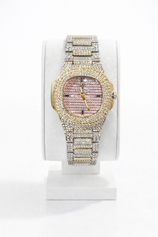Luxury Crystal Iced Watch – Gold & Silver Finish