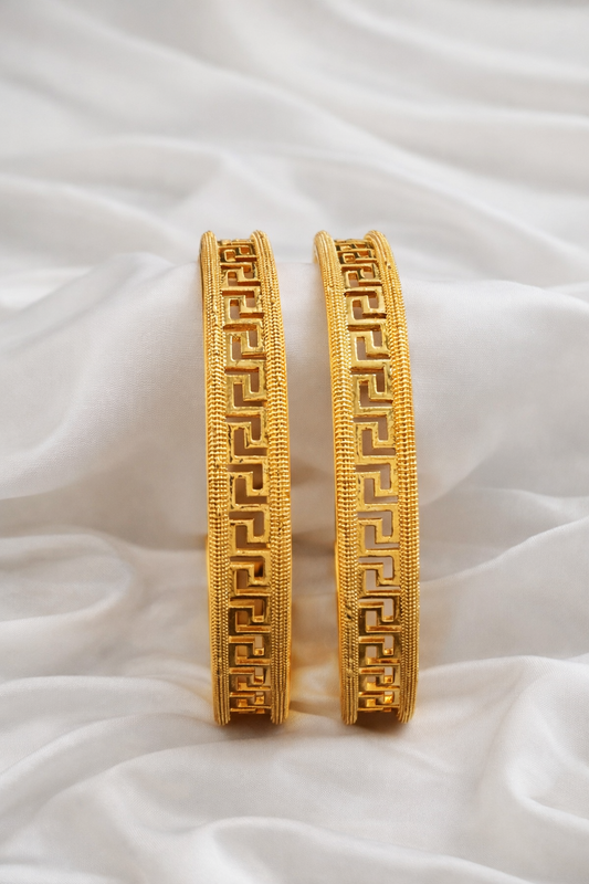 Minimal Greek Pattern Gold Bangles